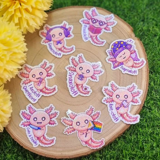 Cute Axolotl Holographic Stickers