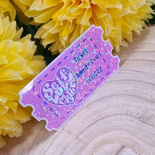 Self Love Club Ticket Holographic Vinyl Sticker