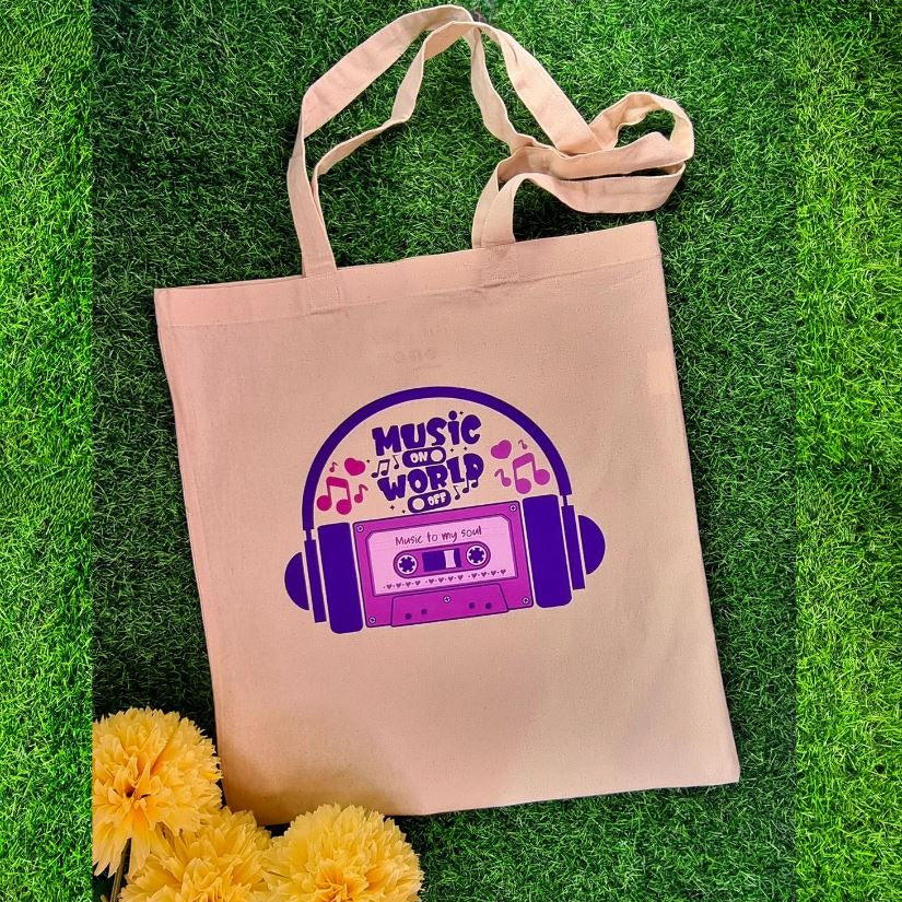 Music On, World Off Tote Bag - Music Fan Shopping Bag