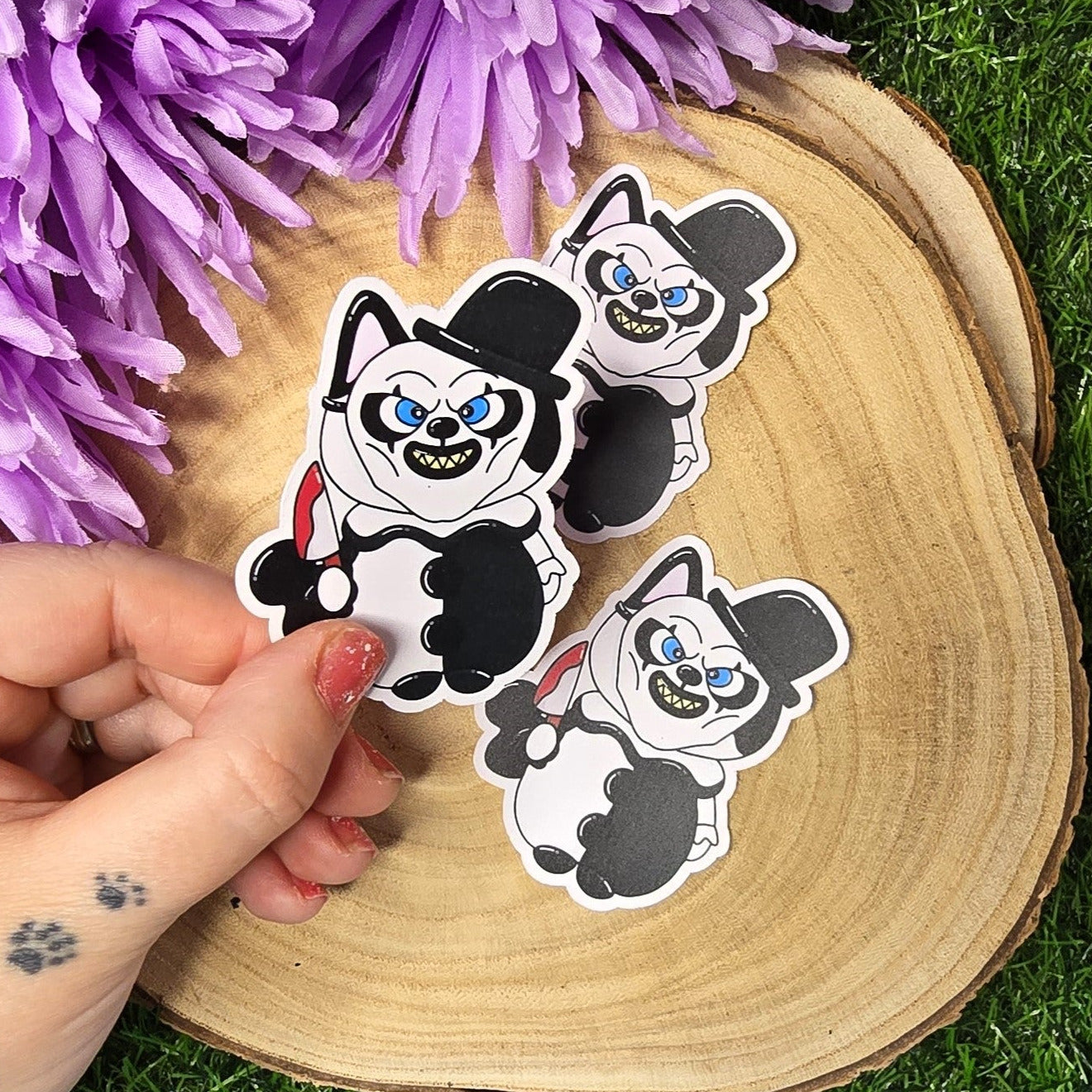 Horror clown Dave cat vinyl sticker inspired by slasher films, die cut waterproof handmade sticker 7.5cm UK