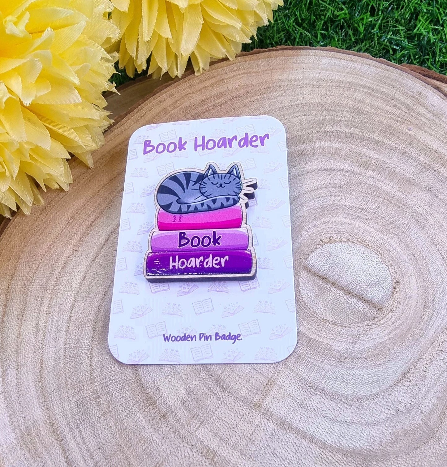 Book Hoarder Wooden Pin