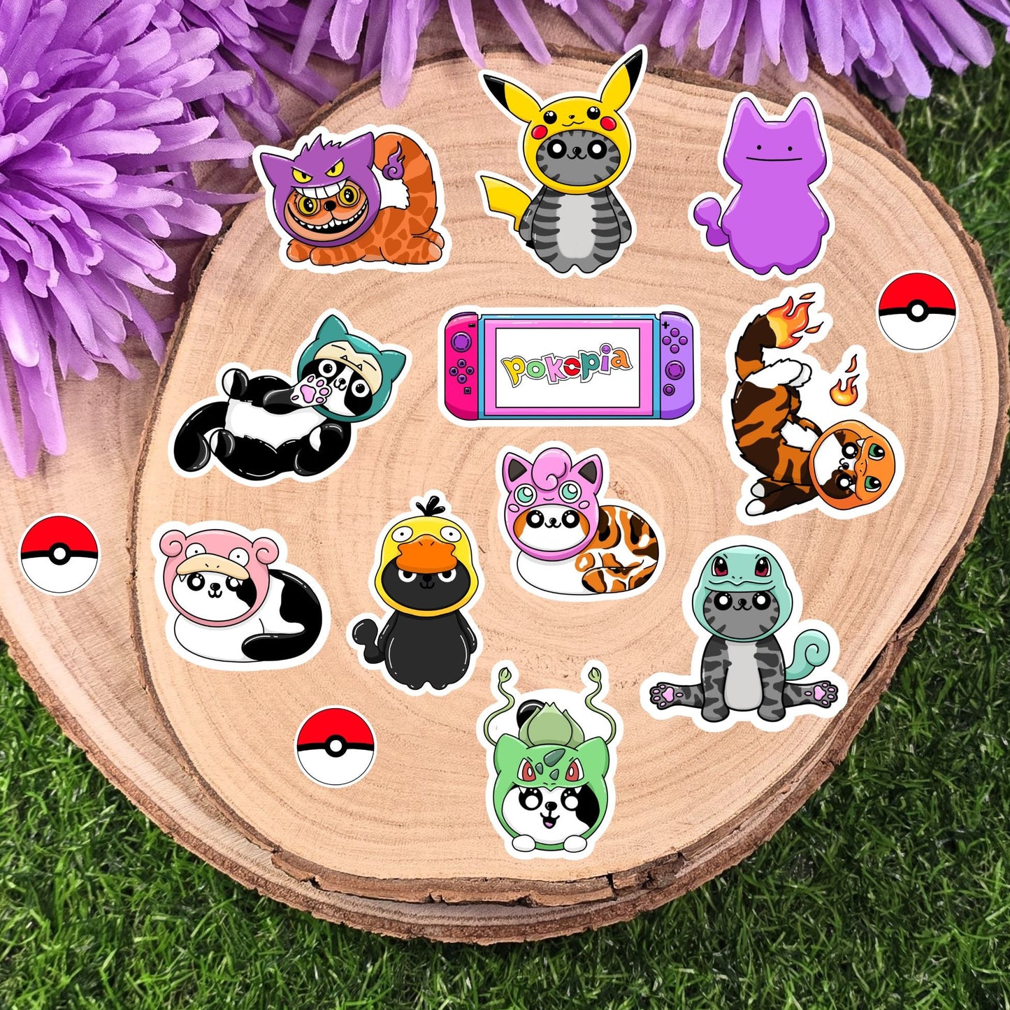 Pawkemon Cat Sticker Pack (14 Pack) | Gaming Inspired Cat Stickers | Cute Creature Cat Vinyl Stickers | Gamer Gift Stickers