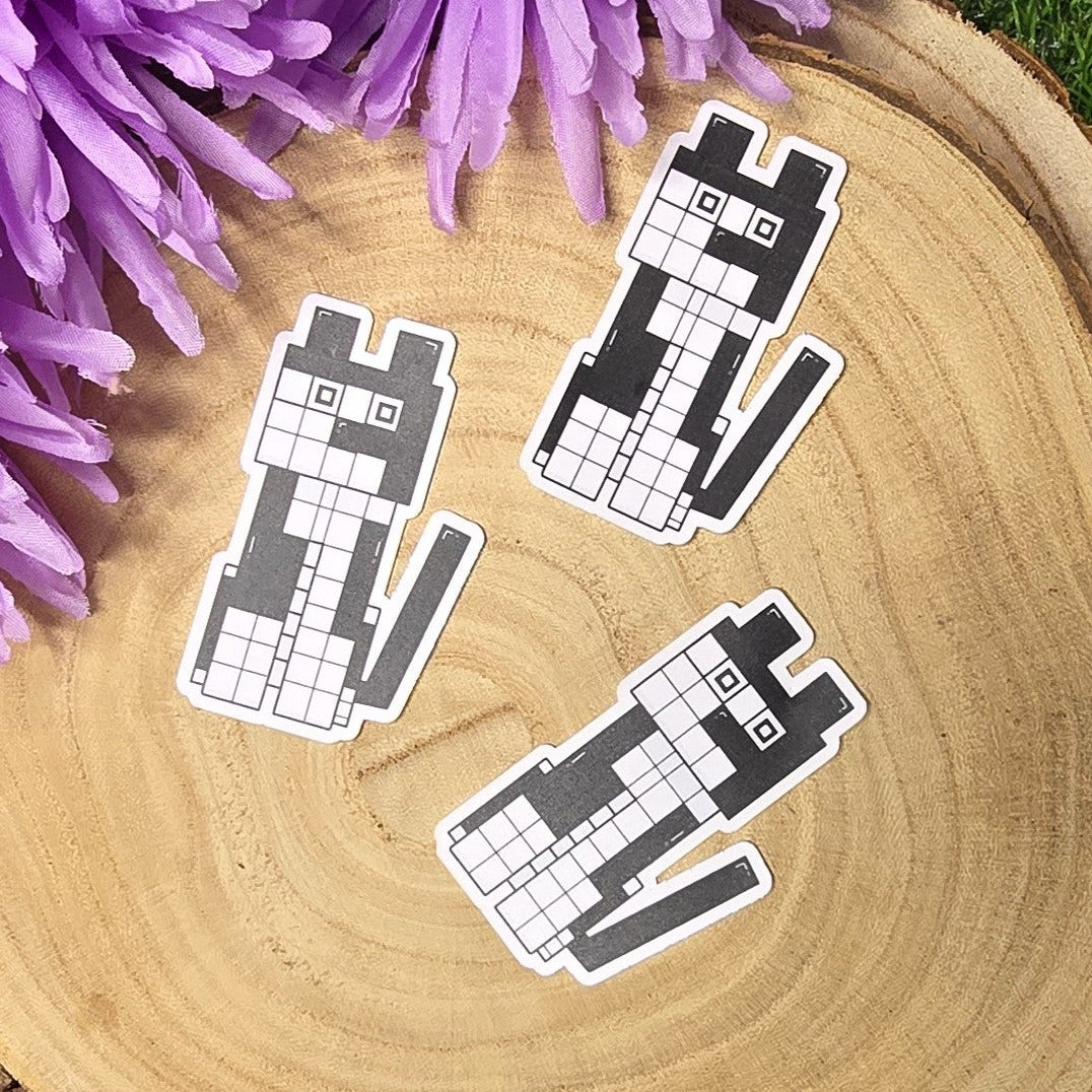 Pixel Paws Dave cat vinyl sticker in blocky voxel style, die cut waterproof gamer kitty sticker 6.7cm handmade in UK