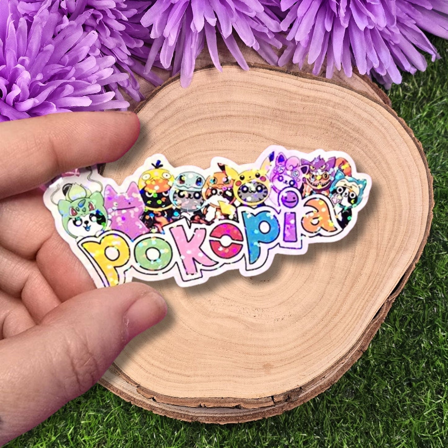 Pokopia Holographic Cat Sticker | Gaming Inspired Cat Vinyl Sticker | Cute Gamer Logo Sticker | Kawaii Cat Decal