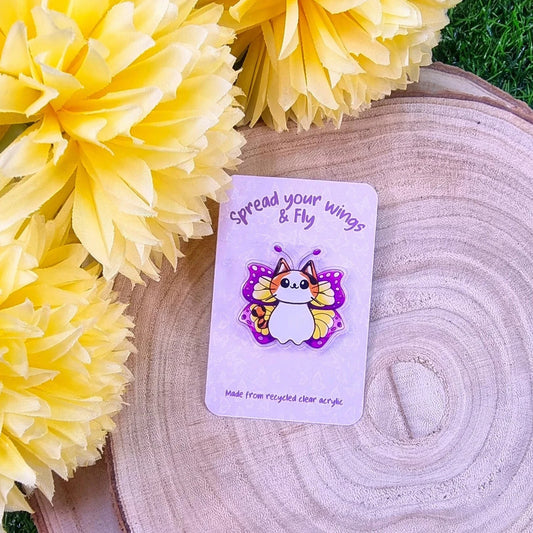 Butterfly cat illustrated pin