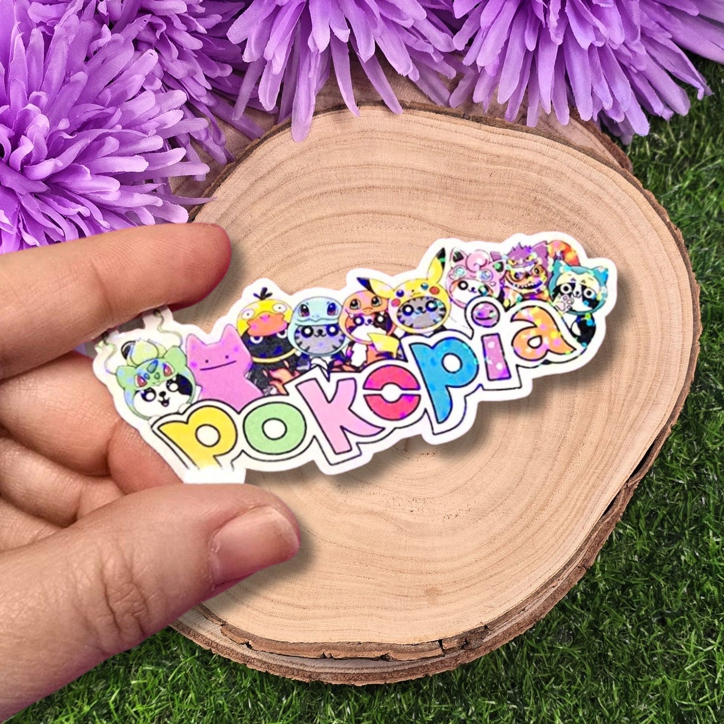 Pokopia Holographic Cat Sticker | Gaming Inspired Cat Vinyl Sticker | Cute Gamer Logo Sticker | Kawaii Cat Decal