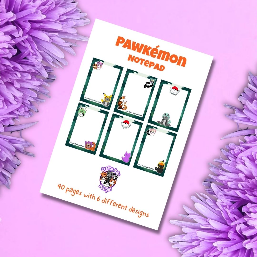 Pawkemon A6 Notepad | Gaming Inspired Cat Stationery | Cute Monster Cat Memo Pad | Handmade Notepad (40 Pages)