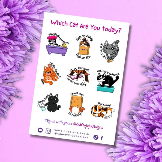 Which Cat Are You Today? Planner Sticker Sheet | Cute Cat Mood Stickers | Kawaii Journal & Planner Stickers | Handmade Sticker Sheet